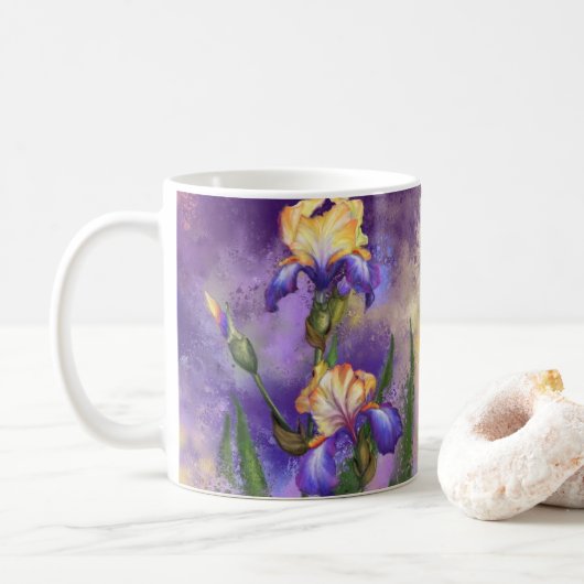 Prachtige Paarse Iris Flower Coffee Mok - Schilder (Met donut)