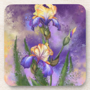 Prachtige Paarse Iris Flower Migned Art Painting Bier Onderzetter