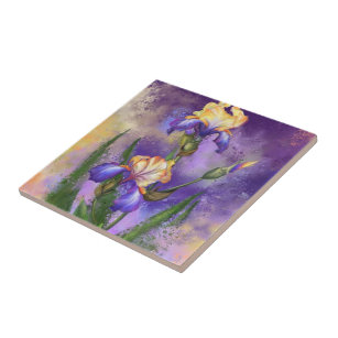 Prachtige Paarse Iris Flower Migned Art Painting Tegeltje