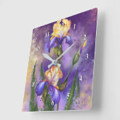 Prachtige Paarse Iris Flower Migned Art Painting Vierkante Klok (Hoek)