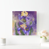Prachtige Paarse Iris Flower Migned Art Painting Vierkante Klok (Huis)