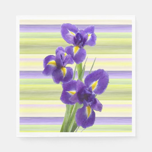 Prachtige Paarse Iris Waterverf Stripes Patroon Servet (Voorkant)