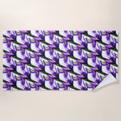 Prachtige Paarse Irises/Iris-ventilator op wit Strandlaken (Voorkant)