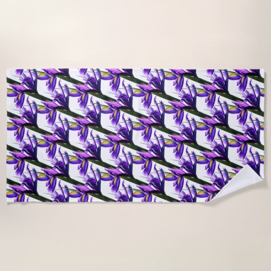 Prachtige Paarse Irises/Iris-ventilator op wit Strandlaken (Voorkant)