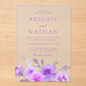 Prachtige Paarse Lavendel Bloemen bruiloft Acryl Uitnodigingen (Voorkant)