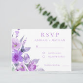Prachtige Paarse Lavendel Bloemen bruiloft RSVP Kaartje (Staand voorkant)