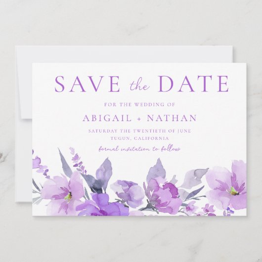 Prachtige Paarse Lavendel Bloemen Bruiloft Save The Date (Voorkant)