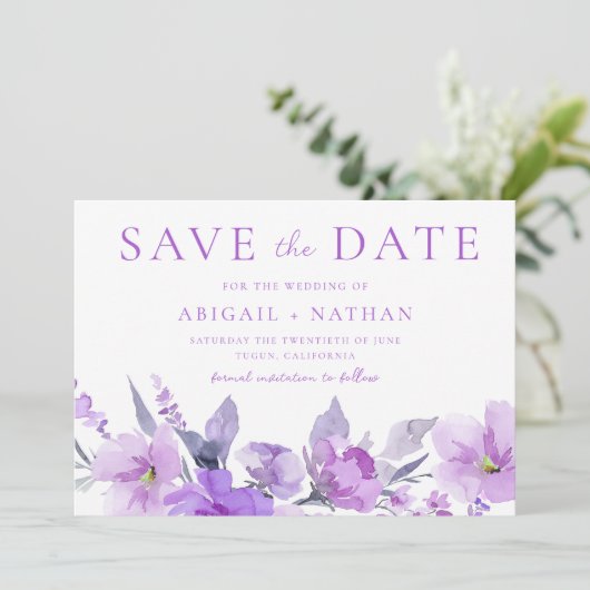 Prachtige Paarse Lavendel Bloemen Bruiloft Save The Date (Staand voorkant)