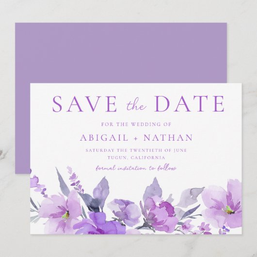 Prachtige Paarse Lavendel Bloemen Bruiloft Save The Date (Voorkant / Achterkant)