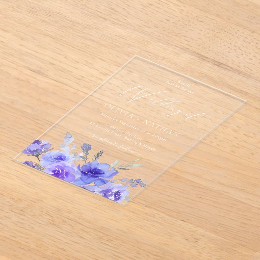 Prachtige Paarse Lavendel Violet Bloemen bruiloft Acryl Uitnodigingen (Laagn)