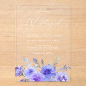 Prachtige Paarse Lavendel Violet Bloemen bruiloft Acryl Uitnodigingen (Voorkant)