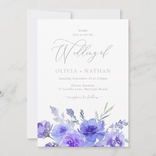 Prachtige Paarse Lavendel Violet Bloemen bruiloft Kaart (Voorkant)