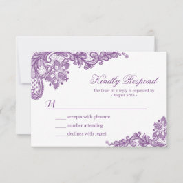 Prachtige Paarse lavender Lace Wedding RSVP Kaart