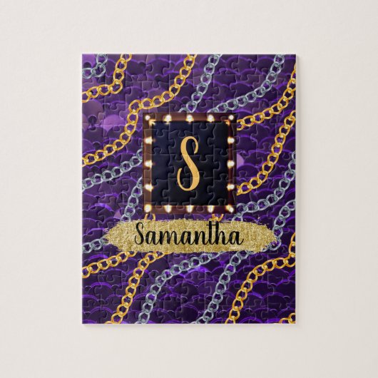 Prachtige Paarse monogram Elegant Chic Legpuzzel (Verticaal)