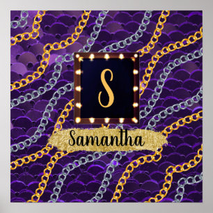 Prachtige Paarse monogram Elegant Chic Poster