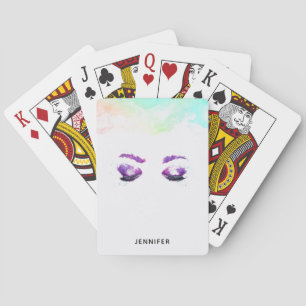 Prachtige paarse ogen & wenkbrauwen waterverf pokerkaarten