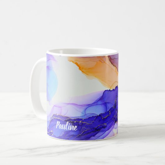 Prachtige Paarse Oranje aangepaste naam Koffiemok (Voorkant links)
