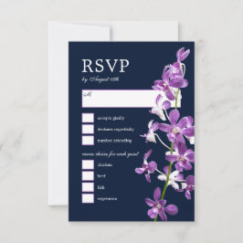 Prachtige paarse orchideeën, elegante moderne trou RSVP kaartje