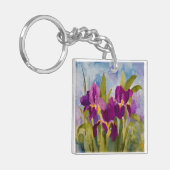 Prachtige paarse waterverf irissen gepersonaliseer sleutelhanger (Voorkant Links)