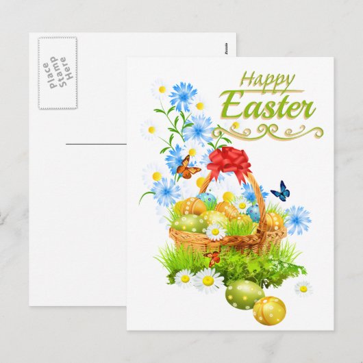 Prachtige paasmand en lentemmers feestdagenkaart (Voorkant / Achterkant)