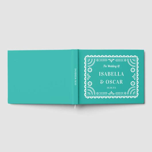 Prachtige  Papel Picado Aqua bruiloft Gastenboek (Volledig)