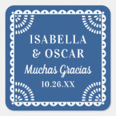 Prachtige Papel Picado Blauwe Trouw Favor Sticker (Voorkant)