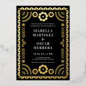 Prachtige Papel Picado Boda bruiloft zwart + goud Folie Uitnodiging (Voorkant)