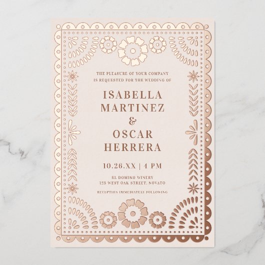 Prachtige Papel Picado Boda Wedding REAL Folie Uitnodiging (Voorkant)