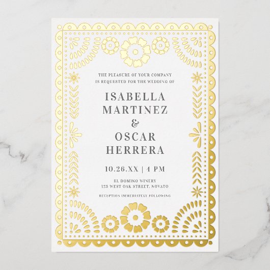 Prachtige Papel Picado Boda Wedding REAL Folie Uitnodiging (Voorkant)