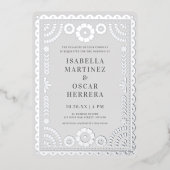Prachtige Papel Picado Boda Wedding Silver REAL Folie Uitnodiging (Voorkant)