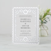 Prachtige Papel Picado Boda Wedding Silver REAL Folie Uitnodiging (Staand Voorkant)