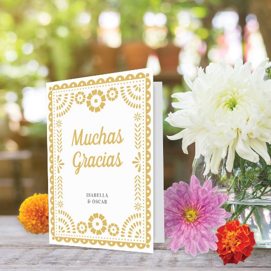 Prachtige  Papel Picado Chic Neutral Wedding Bedankkaart