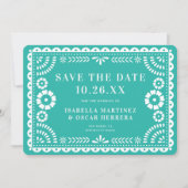 Prachtige  Papel Picado Foto Aqua Wedding Save The Date (Voorkant)