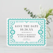 Prachtige  Papel Picado Foto Aqua Wedding Save The Date (Staand voorkant)