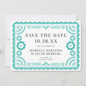 Prachtige  Papel Picado Foto Aqua Wedding Save The Date (Voorkant)