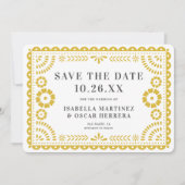 Prachtige  Papel Picado Foto Geel Huwelijk Save The Date (Voorkant)