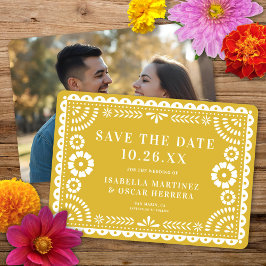 Prachtige  Papel Picado Foto Geel Huwelijk Save The Date