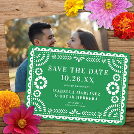 Prachtige  Papel Picado Foto Green Wedding Save The Date