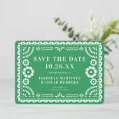Prachtige  Papel Picado Foto Green Wedding Save The Date (Staand voorkant)
