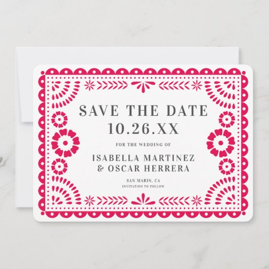 Prachtige  Papel Picado Foto Roze bruiloft Save The Date (Voorkant)