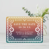 Prachtige Papel Picado Foto Sunset Ombré bruiloft Save The Date (Staand voorkant)