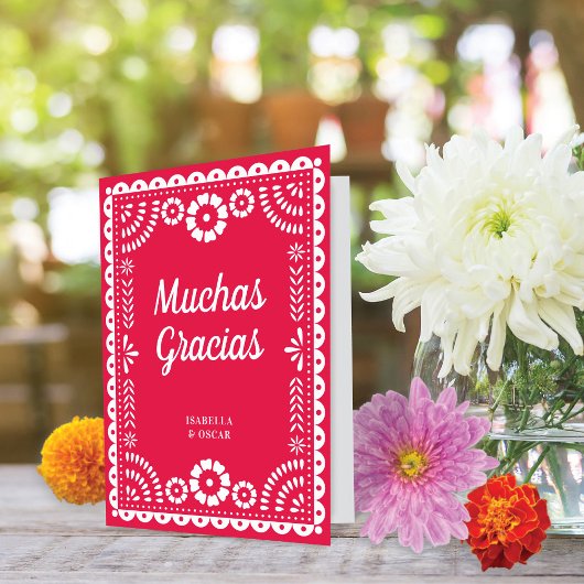 Prachtige  Papel Picado Hot Pink Wedding Bedankkaart