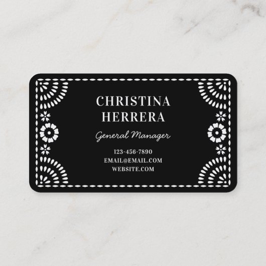 Prachtige  Papel Picado Lijst Zwart Wit Visitekaartje (Achterkant)