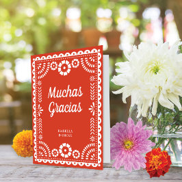 Prachtige  Papel Picado Warm Red Wedding Bedankkaart