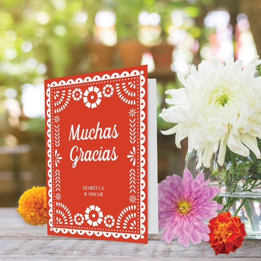 Prachtige  Papel Picado Warm Red Wedding Bedankkaart