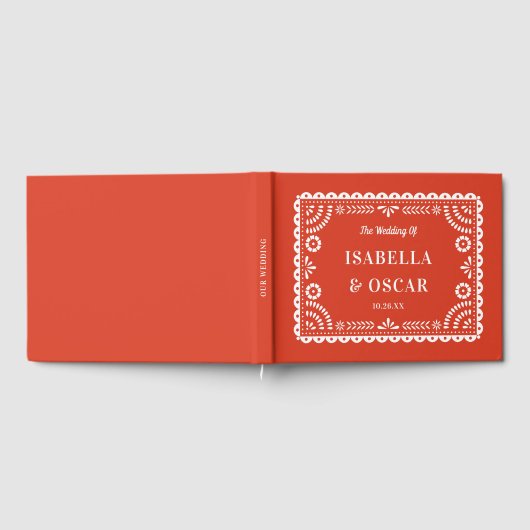 Prachtige  Papel Picado Warm Red Wedding Gastenboek (Volledig)