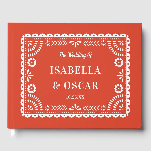 Prachtige  Papel Picado Warm Red Wedding Gastenboek (Voorkant)
