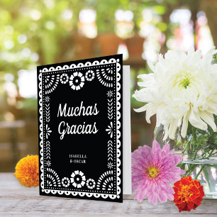 Prachtige Papel Picado zwart wit bruiloft Bedankkaart
