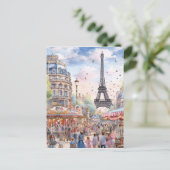 Prachtige Parijse straatscène met Eiffeltoren Kuns Briefkaart (Staand voorkant)