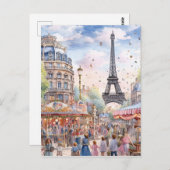 Prachtige Parijse straatscène met Eiffeltoren Kuns Briefkaart (Voorkant / Achterkant)